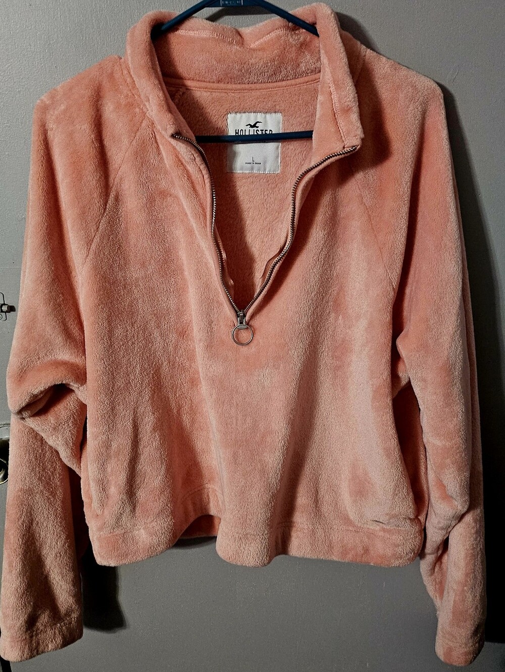 Womens Hollister Cozy Peach Plush Half Zip Pullover Sweatshirt Size LG
